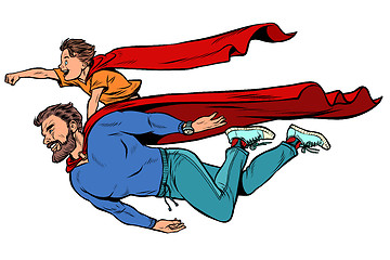 Image showing dad and son are superheroes. fatherhood and childhood