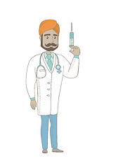 Image showing Young indian doctor holding syringe.