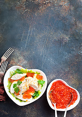 Image showing pancakes with salmon caviar