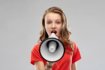 Image showing angry teenage girl speaking to megaphone