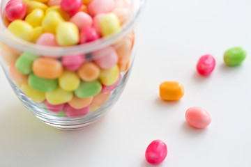 Image showing close up of glass jar with colorful candy drops
