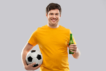 Image showing man or football fan with soccer ball and beer