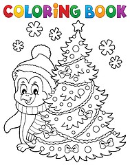 Image showing Coloring book Christmas penguin topic 6