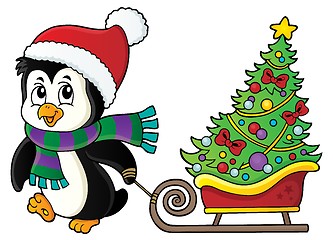 Image showing Christmas penguin with sledge image 1