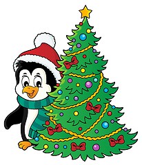 Image showing Penguin with Christmas tree image 1