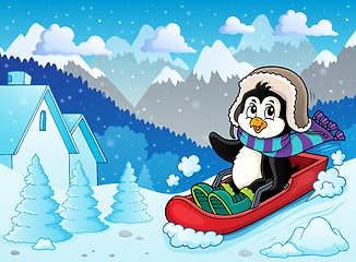 Image showing Penguin on bobsleigh theme image 2