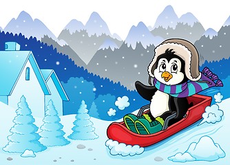 Image showing Penguin on bobsleigh theme image 3