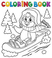 Image showing Coloring book penguin on bobsleigh 1