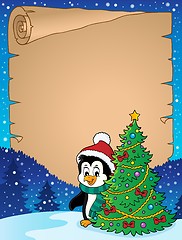 Image showing Penguin with Christmas tree parchment 1