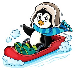 Image showing Penguin on bobsleigh theme image 1