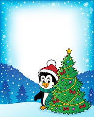 Image showing Penguin with Christmas tree frame 1