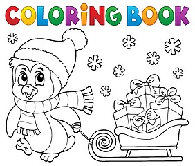 Image showing Coloring book Christmas penguin topic 9