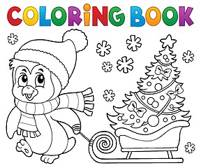 Image showing Coloring book Christmas penguin topic 7