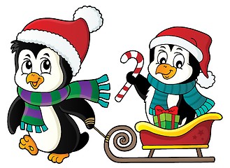 Image showing Christmas penguin with sledge image 2