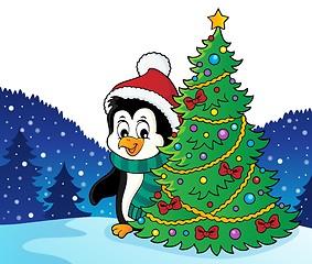 Image showing Penguin with Christmas tree image 2