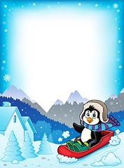 Image showing Penguin on bobsleigh theme frame 1