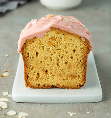 Image showing freshly baked sweet bread with pink chocolate