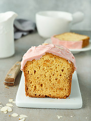 Image showing freshly baked sweet bread with pink chocolate