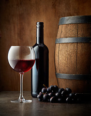 Image showing glass and bottle of red wine