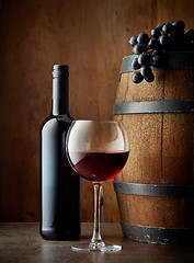 Image showing glass and bottle of red wine