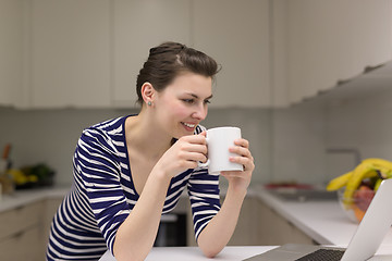 Image showing woman drinking coffee enjoying relaxing lifestyle