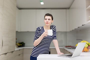 Image showing woman drinking coffee enjoying relaxing lifestyle