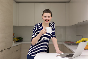 Image showing woman drinking coffee enjoying relaxing lifestyle