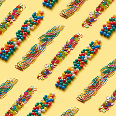 Image showing Stationery colorful pins and paper clips pattern.