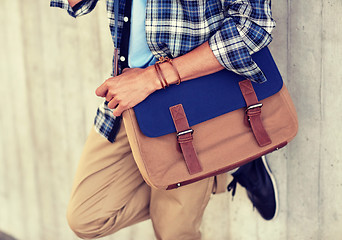 Image showing close up of hipster man with stylish shoulder bag