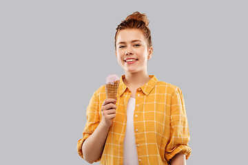 Image showing happy red haired teenage girl with ice cream cone