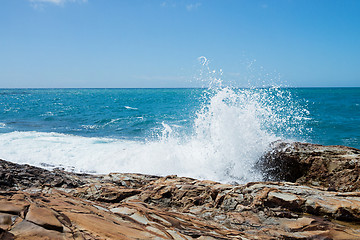 Image showing Beautiful azure sea and the rocky beach