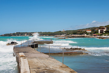 Image showing Beautiful azure sea and the rocky beach