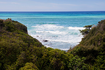 Image showing Beautiful azure sea and the rocky beach