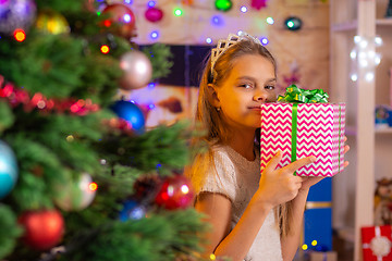 Image showing Beautiful girl hugged a treasured New Year\'s gift