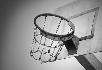 Image showing Basketball court in an old jail, black and white