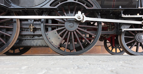 Image showing Steam locomotive wheels or steam train wheels