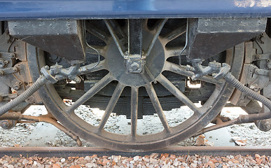 Image showing Steam locomotive wheels or steam train wheels