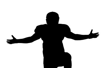 Image showing american football player celebrating after scoring a touchdown