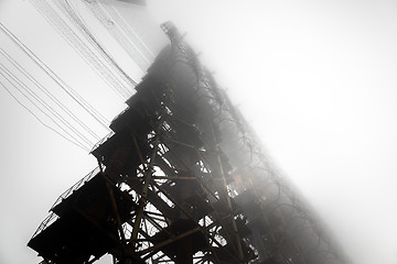 Image showing Large radar antenna in the fog