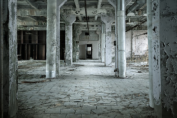 Image showing Large abandoned hall with columns