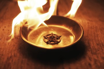 Image showing Old pentagram burning in flames