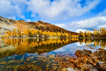 Image showing Fall Mountain Reflection with blue skies, British Columbia, Cana