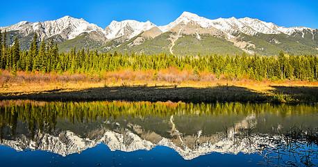 Image showing Mitchell Mountain Range reflected in Dog Lake Kootenay National 