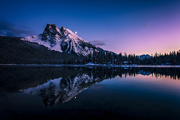 Image showing Mount Burgess reflected in Emerald Lake at night