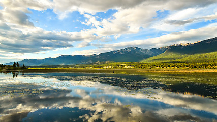 Image showing Rocky Mountains Reflection in Wetlands Landscape