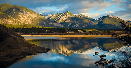 Image showing Rocky Mountains Reflection in Wetlands Landscape
