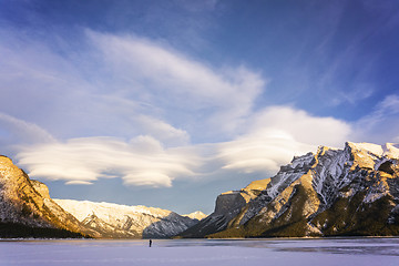 Image showing Lake Minnewanka and Mount Girouard in Winter, Banff National Par