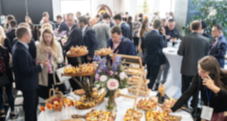 Image showing Abstract blured photo of business people socializing during banquet lunch break break at business meetin, conference or event