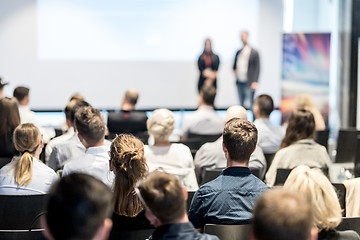 Image showing Male business speaker giving a talk at business conference event.