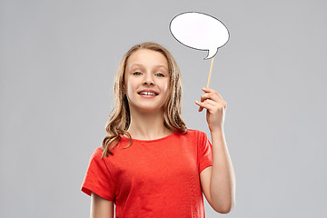 Image showing smiling teenage girl holding blank speech bubble